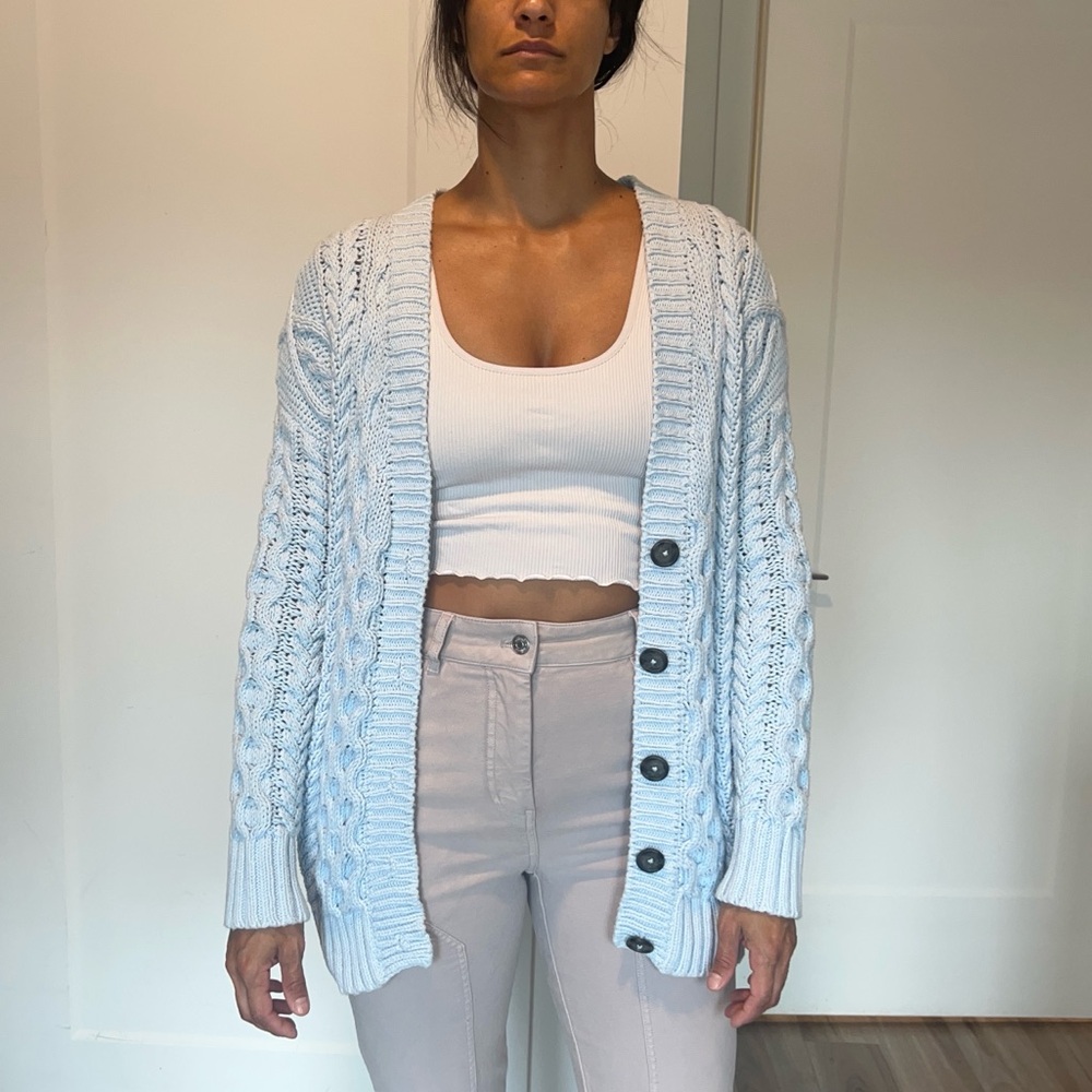 Women's Light Blue Cable Knit Cardigan